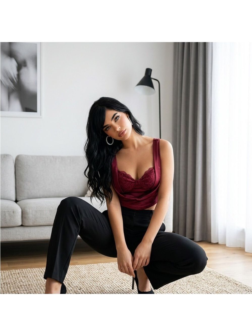 SHEIN Burgundy Lace Tank Top - Picture 3 of 4